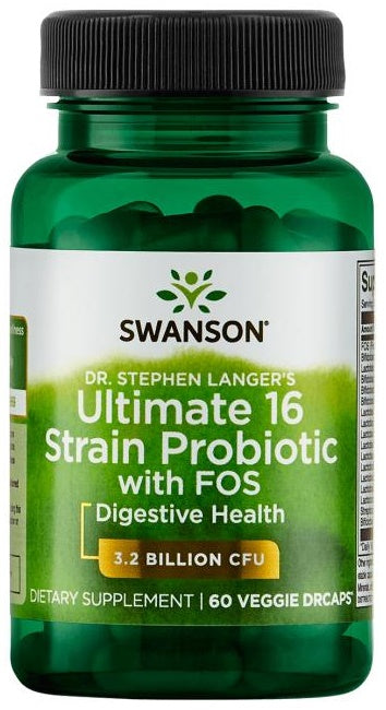 Pakning med Swanson Ultimate 16 Strain Formula, probiotika med 16 stammer i 60 veganske kapsler