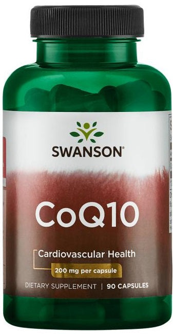 Flaske med Swanson CoQ10 coenzym Q10, 200 mg, 90 kapsler