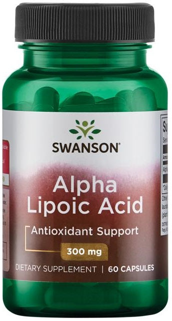 Beholder med Swanson Alfa-liponsyre 300 mg, 60 kapsler