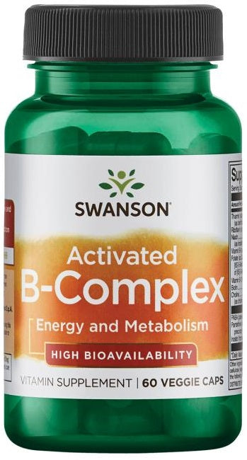 Dåse med Swanson Activated B-Complex, 60 veggie kapsler med B-vitaminer
