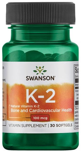 Pakning med Swanson naturlig K2-vitamin MK-7, 100 mcg, 30 kapsler