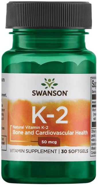 Swanson K2 MK-7 vitamin K-2 kosttilskud, 30 bløde kapsler à 50 mcg