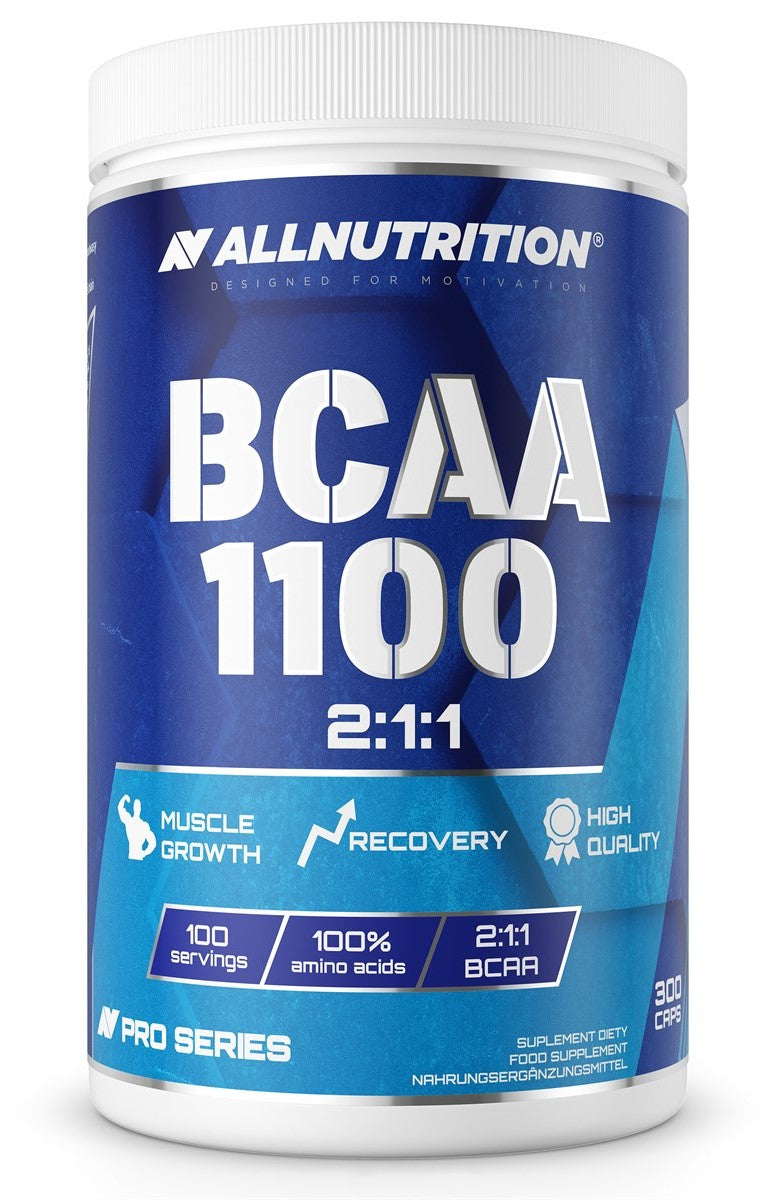 Beholder med Allnutrition BCAA 1100 2:1:1 Pro Series, 300 kapsler