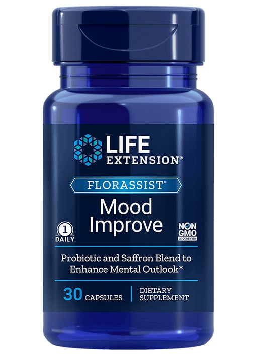 Life Extension Florassist Mood Improve, pakning med 30 probiotiske kapsler