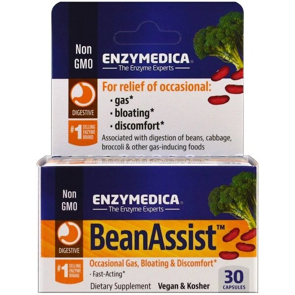 Pakning med Enzymedica BeanAssist, 30 kapsler med alfa-galaktosidase