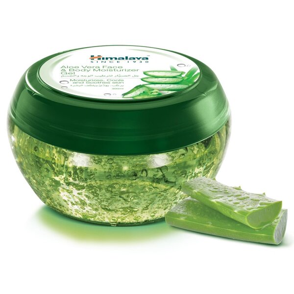 Tube eller flaske med Himalaya Aloe Vera fugtgivende gel til ansigt og krop, 300 ml