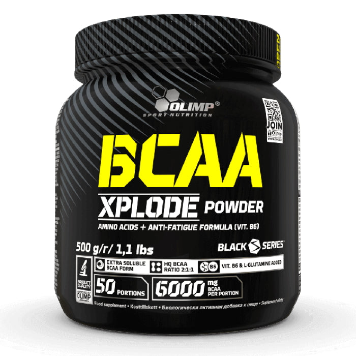 Beholder med Olimp Nutrition BCAA Xplode pulver, Strawberry Fit, 500 g