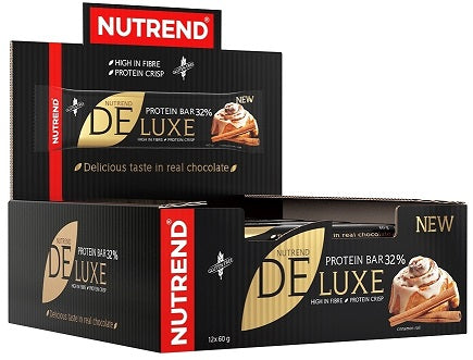 Æske med Nutrend Deluxe proteinbarer i smagen Strawberry Cheesecake, 12 x 60 g