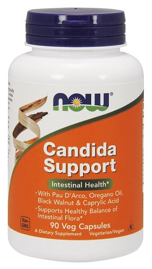 Pakning med Now Foods Candida Support kosttilskud i vegetariske kapsler