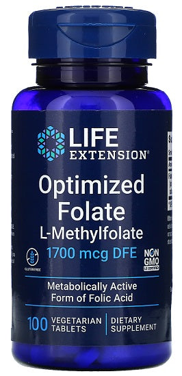 Pakning med Life Extension optimeret folat 1700 mcg, 100 vegetariske tabletter