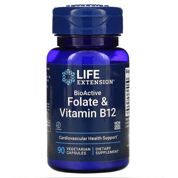 Life Extension BioActive Folat og Vitamin B12, pakke med 90 vcaps