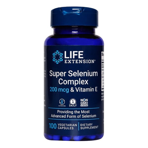 Beholder med Life Extension Super Selenium Complex, 100 vegetabilske kapsler