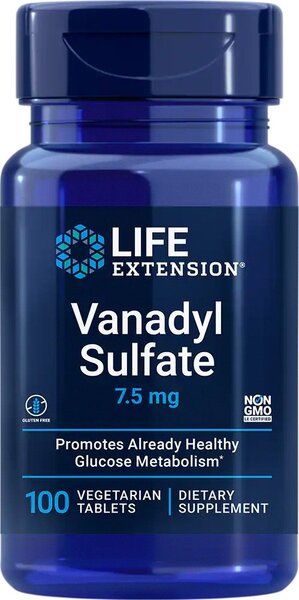 Life Extension vanadylsulfat 7,5 mg, pakke med 100 vegetariske tabletter