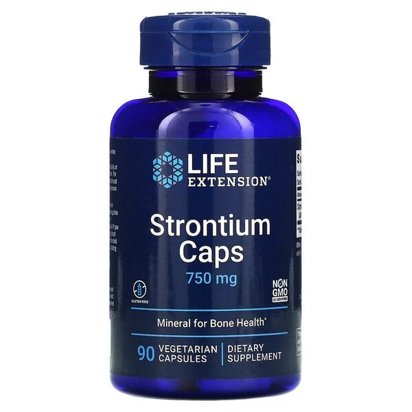 Pakke med Life Extension Strontium-kapsler 750 mg, 90 vegetabilske kapsler