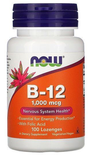 NOW Foods Vitamin B-12 1000 mcg, pakke med 100 pastiller med kirsebærsmag