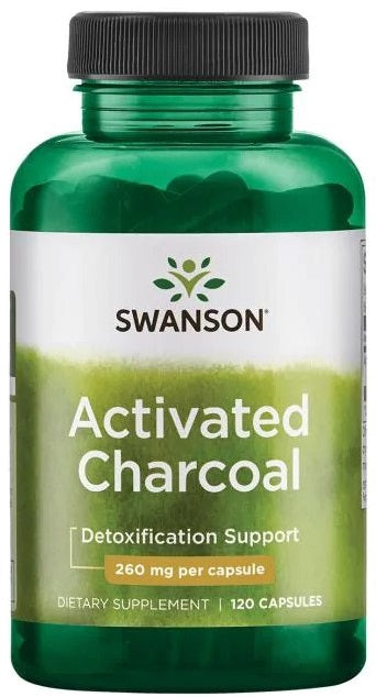Swanson aktivt kul 260 mg, flaske med 120 kapsler