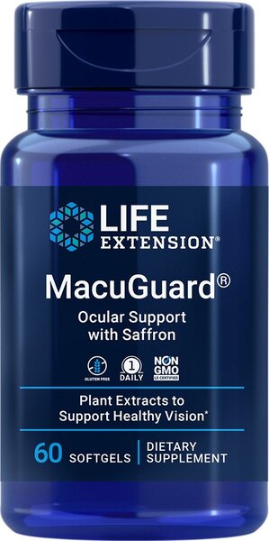 Pakning med Life Extension MacuGuard med safran, 60 bløde kapsler