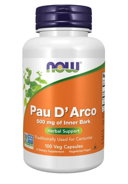 Pakning med NOW Foods Pau d'Arco 500 mg, 100 vegetariske kapsler