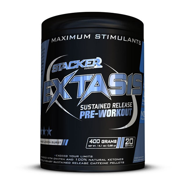 Stacker2 Europe Extasis pre-workout i smagen Orange Lemon Burst, 400 g pulver