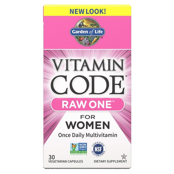 Beholder med Garden of Life Vitamin Code RAW ONE multivitamin til kvinder