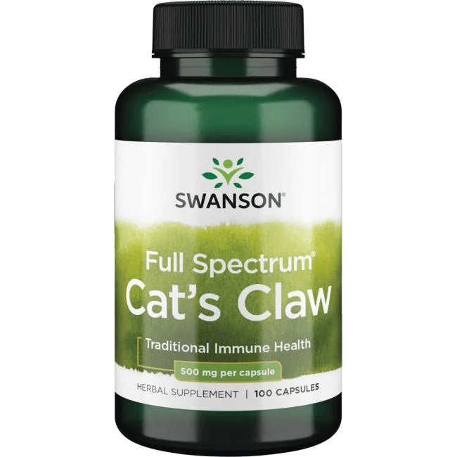 Glas med Swanson katteklø 500 mg, 100 kapsler