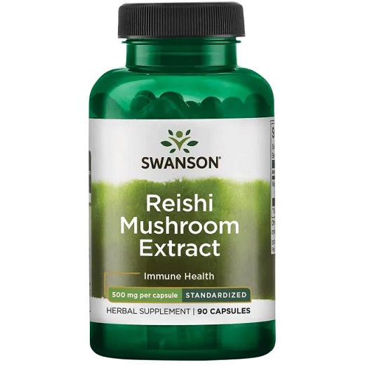 Beholder med Swanson reishi-svampeekstrakt, 500 mg, 90 kapsler