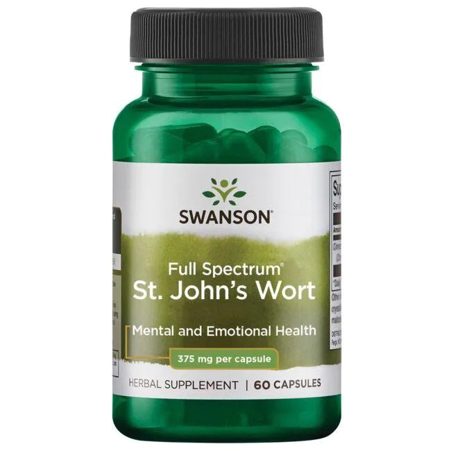 Flaske med Swanson Perikon 375 mg, 60 kapsler, urtetilskud