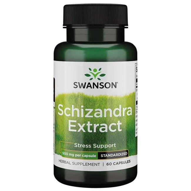 Produktbillede af Swanson Schizandra-ekstrakt 500 mg, pakning med 60 kapsler