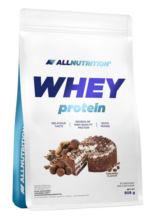 Pakning med Allnutrition Whey Protein valleprotein i smagen tiramisu, 908 g