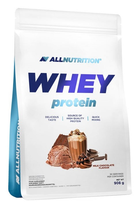Allnutrition Isolate Protein valleisolat i pakning på 908 g med smag af mælkechokolade