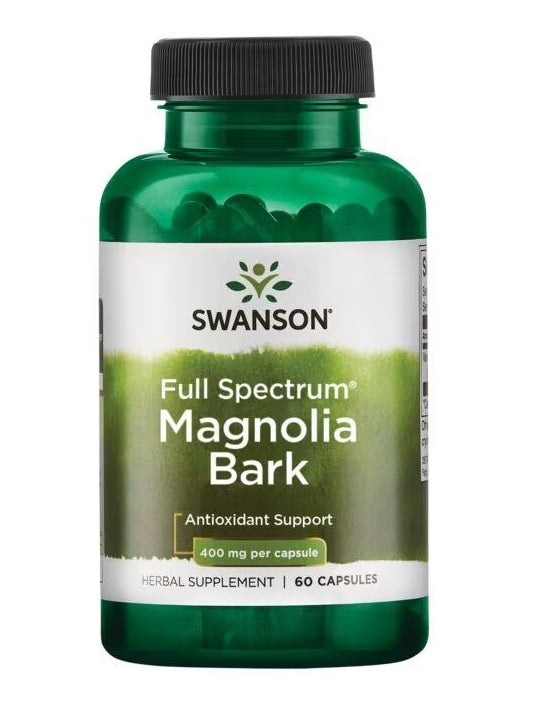 Beholder med Swanson Magnoliabark med fuldt spektrum, 400 mg, 60 kapsler