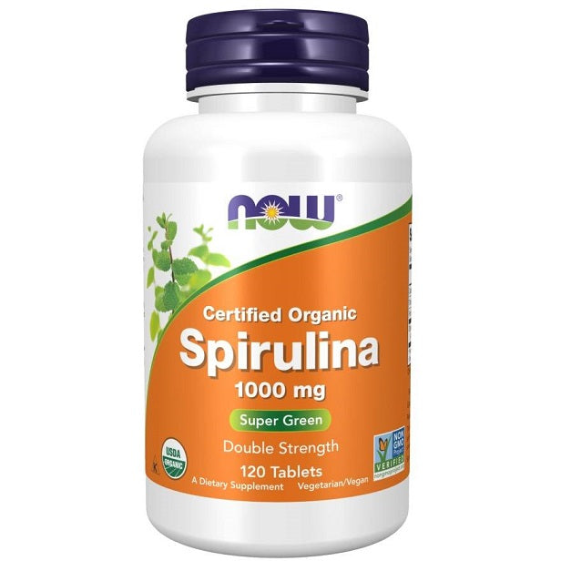 NOW Foods Spirulina 1000 mg, pakke med 120 tabletter af økologisk spirulina