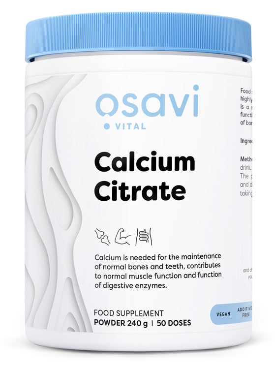 Beholder med Osavi calciumcitrat i pulverform, 240 g