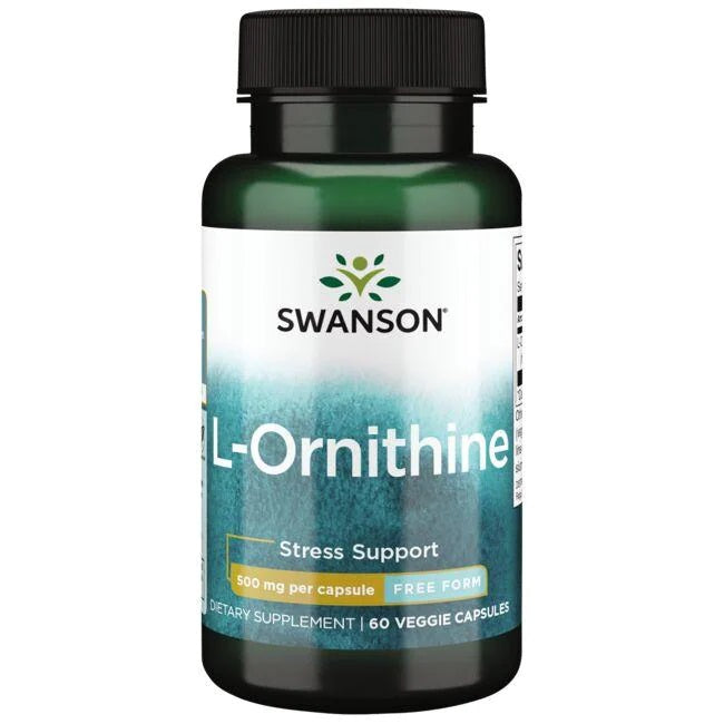 Produktbillede af Swanson L-ornitin 500 mg, pakning med 60 vegetariske kapsler