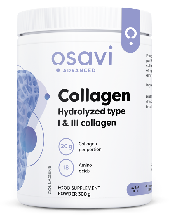 Beholder med Osavi kollagenpeptider, hydrolyseret type 1 og 3, 300 g pulver