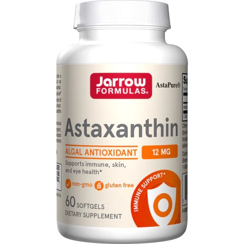 Beholder med Jarrow Formulas astaxanthin 12 mg, 60 bløde kapsler