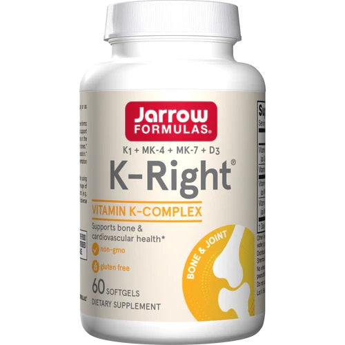 Beholder med Jarrow Formulas K-Right D3 og K2, 60 softgels