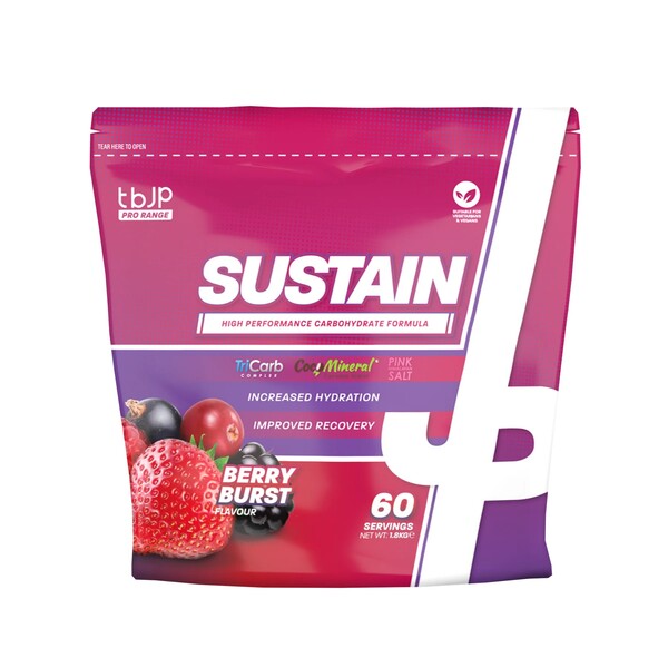 Dåse med Trained by JP Sustain intra-workout pulver, smag Berry Burst, 1800 g