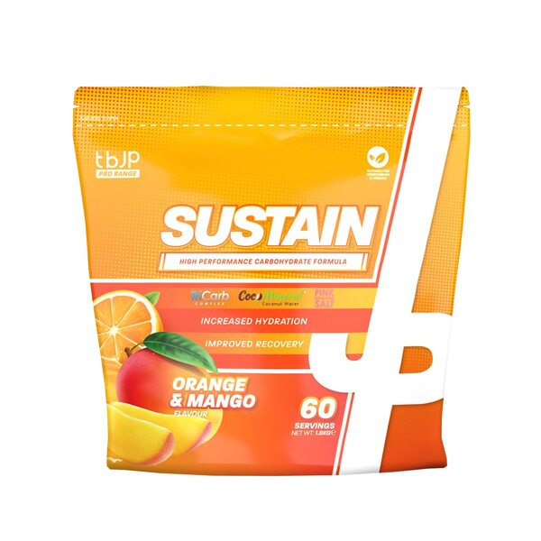 Stor dåse med Trained by JP Sustain intra-workout pulver i smagen Orange & Mango, 1800 g