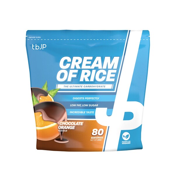 Dåse med Trained by JP Cream of Rice kulhydratpulver i smagen Chocolate Orange, 2000 g