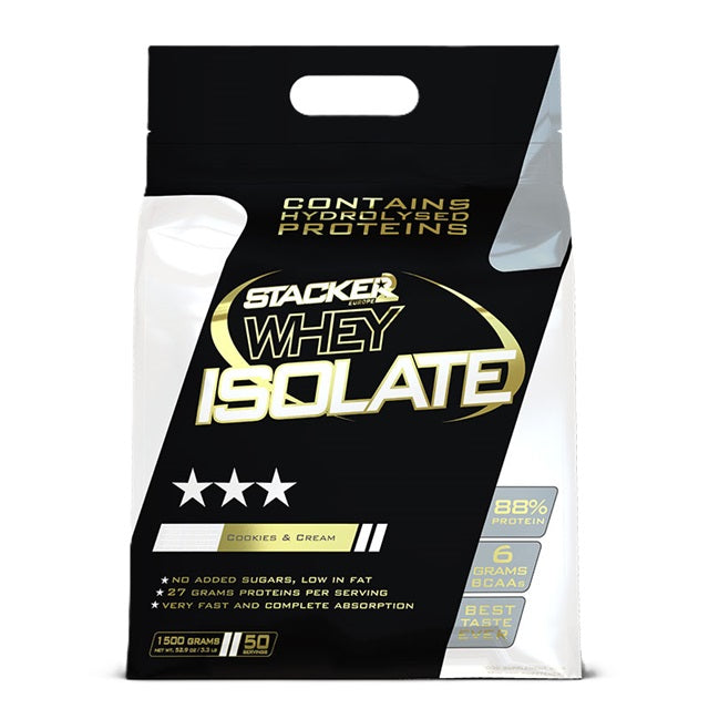 Stacker2 Europe Whey Isolate proteinpulver med Cookies & Cream-smag, 1500 g