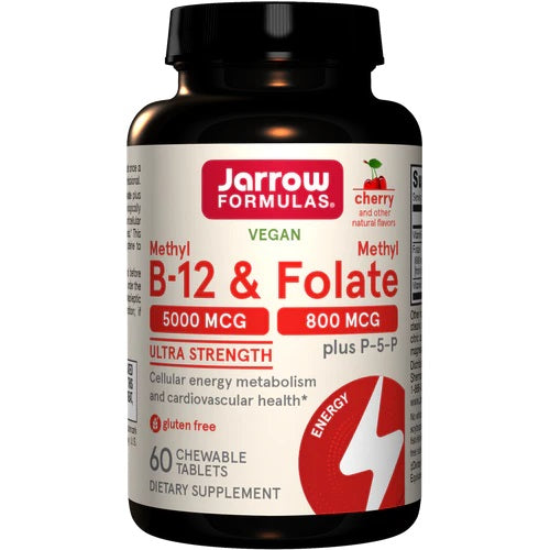 Pakke med Jarrow Formulas Methyl B-12 & Methyl Folate, kirsebær, 60 tyggetabletter