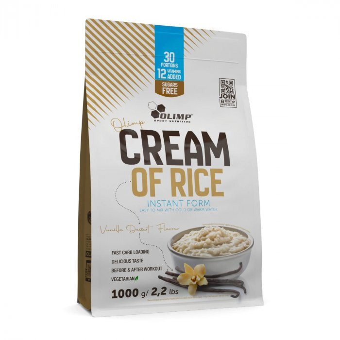 Dåse med Olimp Nutrition Cream of Rice kulhydratpulver, smag Vanilla Dessert, 1000 g