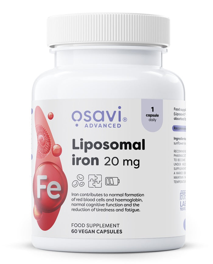 Osavi liposomalt jern 20 mg, pakke med 60 veganske kapsler