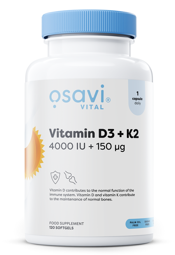 Pakning med Osavi D3-vitamin + K2, 4000 IU + 150 mcg, 120 bløde kapsler