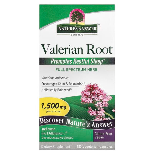 Nature's Answer Valerian Root 1500 mg, flaske med 180 vegetariske kapsler
