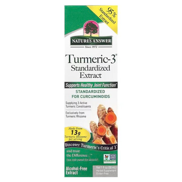 Flaske med Nature's Answer Turmeric-3 flydende gurkemeje-ekstrakt, 30 ml