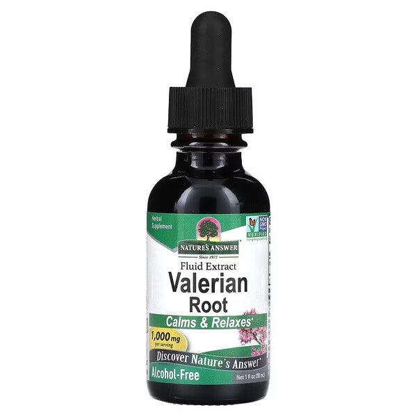 Flaske med Nature's Answer flydende valerianrod-ekstrakt, 1000 mg, 30 ml
