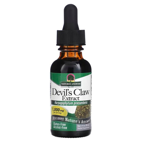 Flaske med Nature's Answer Djævelsklo-ekstrakt, 1000 mg, 30 ml flydende form