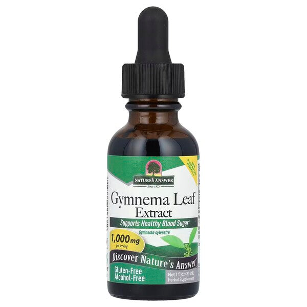 Flaske med Nature's Answer Gymnema-bladekstrakt 1000 mg, flydende ekstrakt, 30 ml